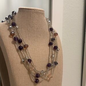 Elegant Multi-Strand Purple and Silver Seed bead & Glass Necklace.  Toggle